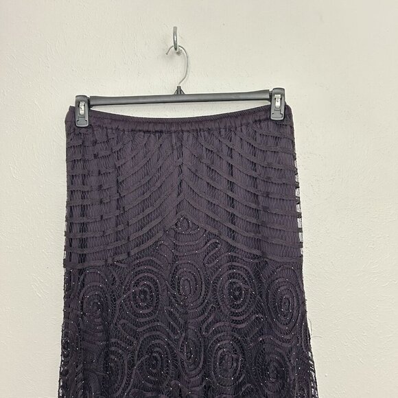 VTG Purple Handmade Silk Crochet Battenburg  Sheer Lace Overlay Midi Skirt Sz 1X - Picture 3 of 9